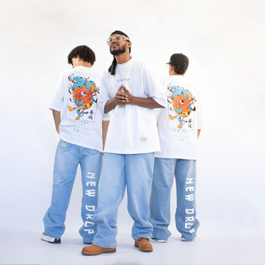 MENS WIDE JEANS WASHED BLUE BOX LOGO