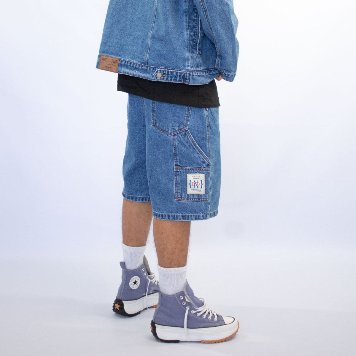 MENS WIDE JORT WASHED BLUE BOX LOGO