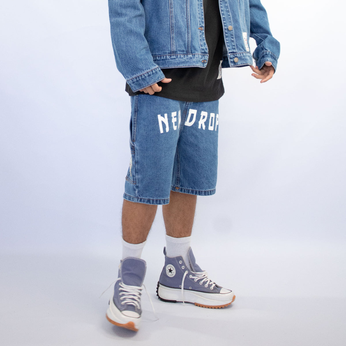 MENS WIDE JORT WASHED BLUE BOX LOGO