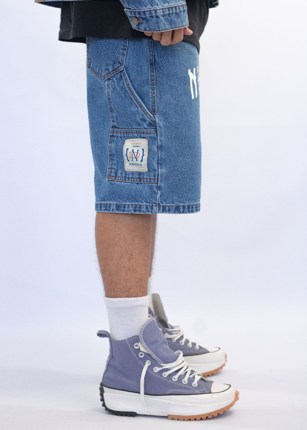 MENS WIDE JORT WASHED BLUE BOX LOGO