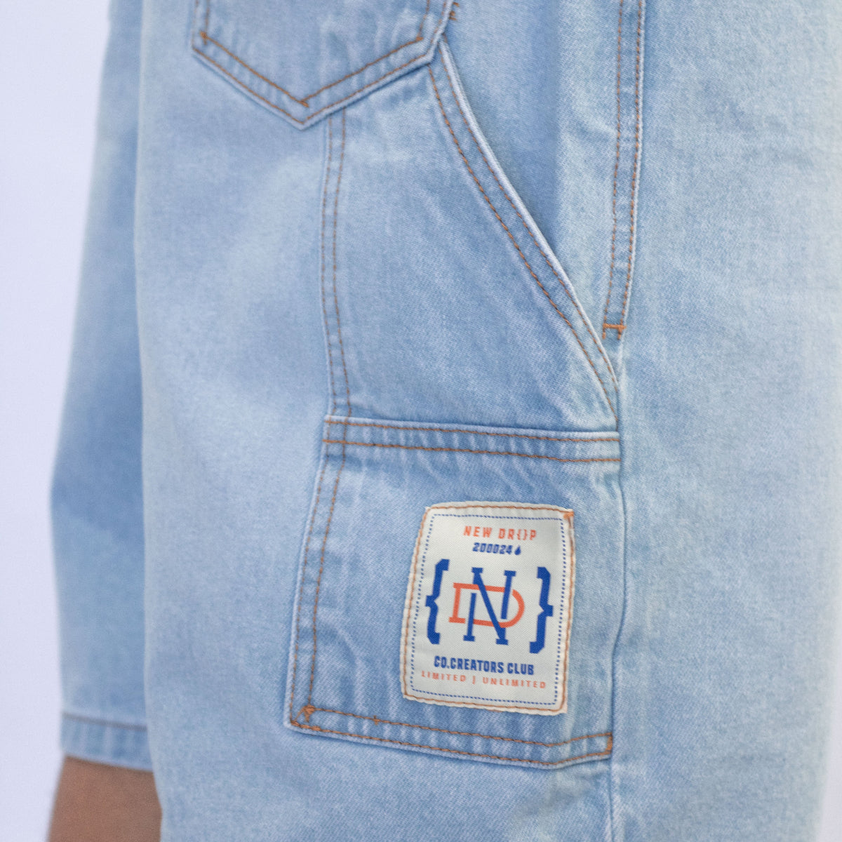 MENS WIDE JORT WASHED BLUE BOX LOGO