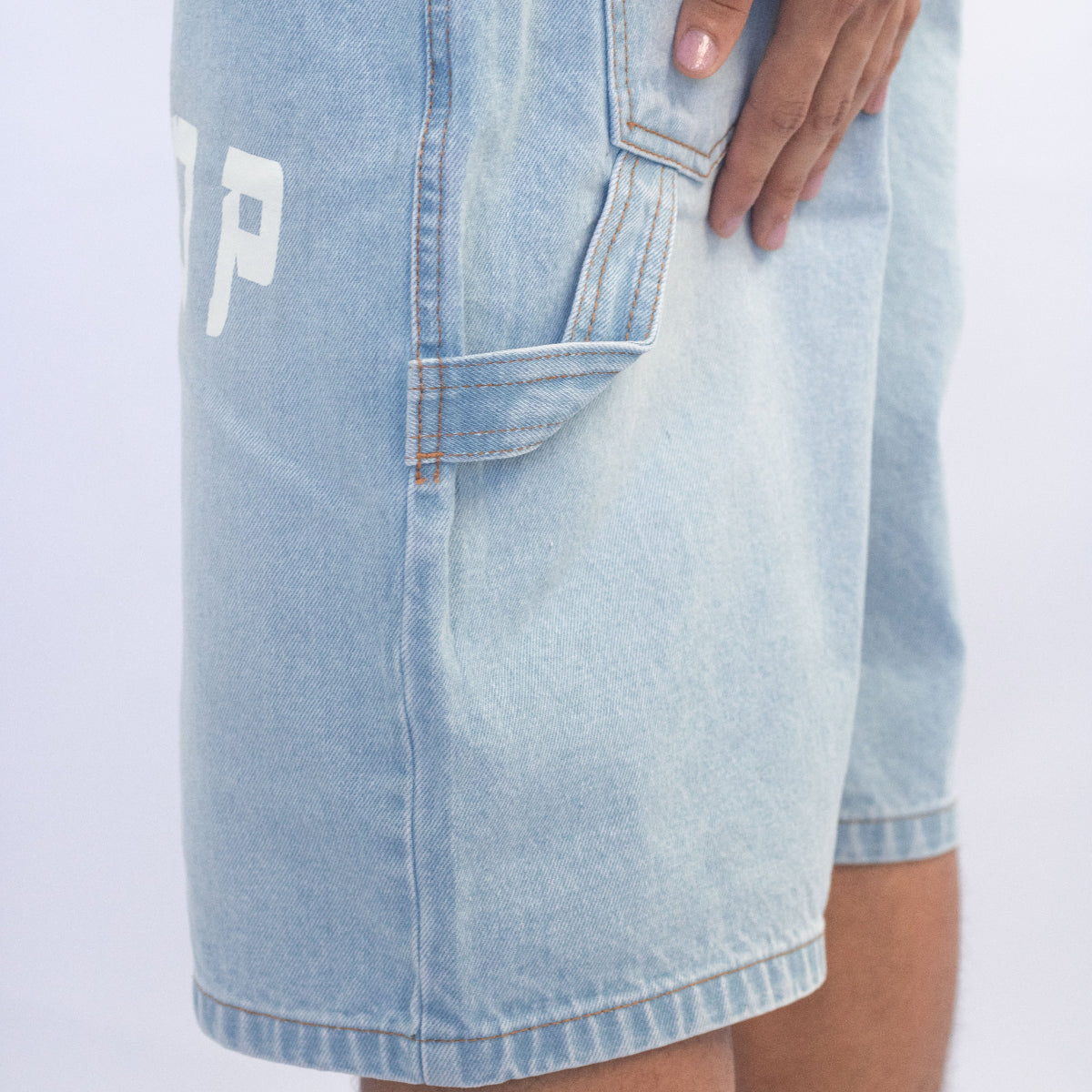 MENS WIDE JORT WASHED BLUE BOX LOGO