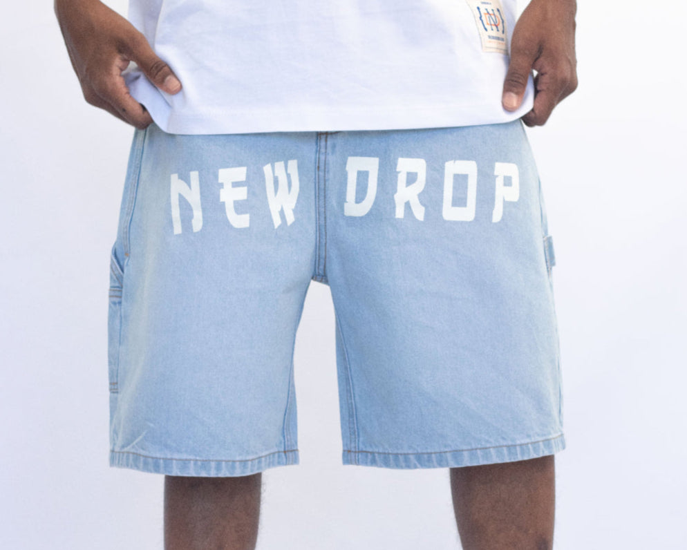 MENS WIDE JORT WASHED BLUE BOX LOGO
