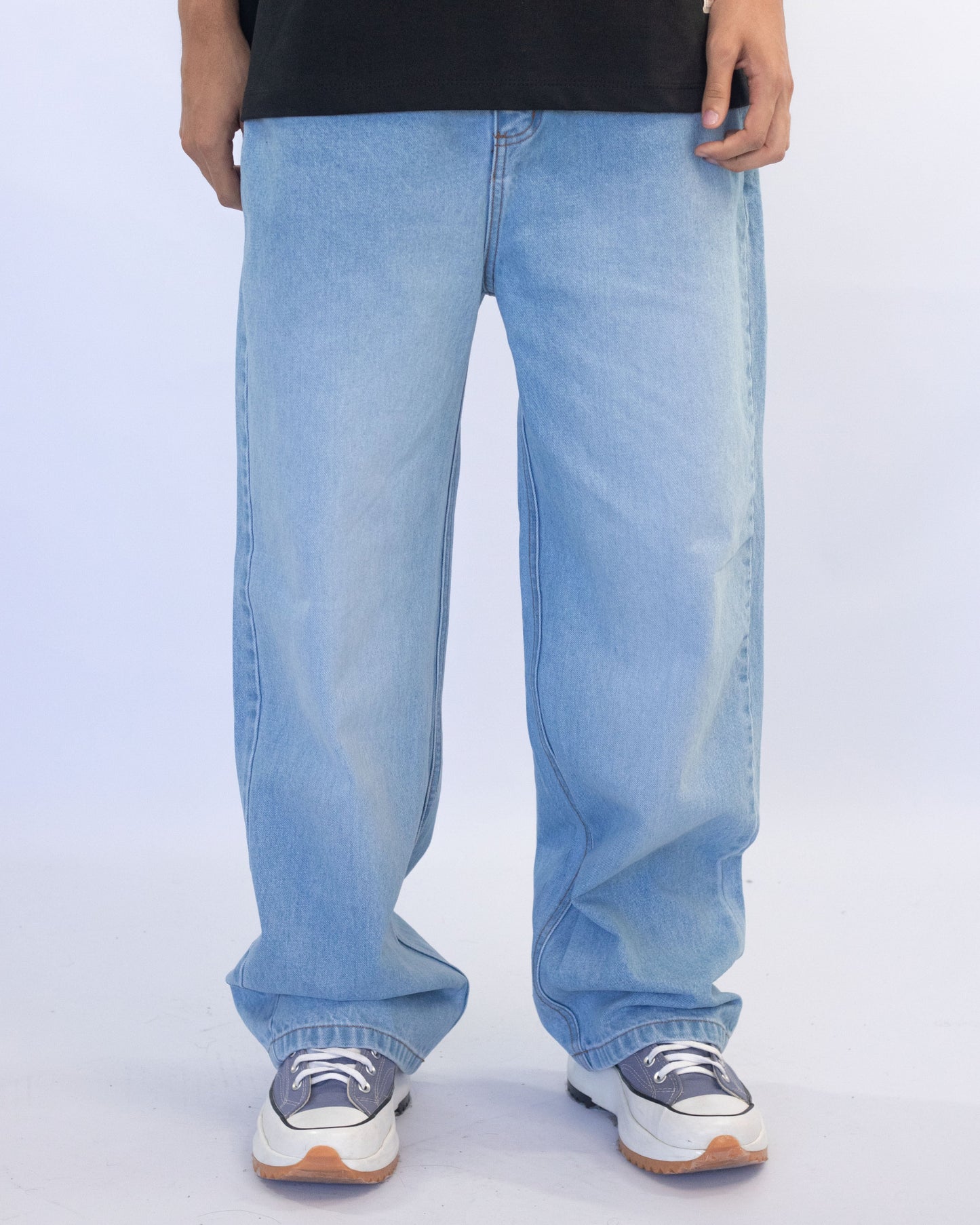 MENS WIDE JEANS WASHED BLUE BOX LOGO
