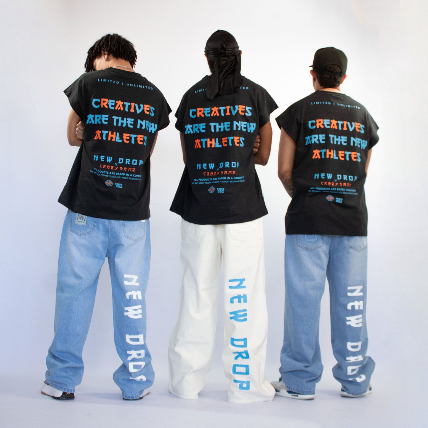 MENS WIDE JEANS WASHED BLUE BOX LOGO