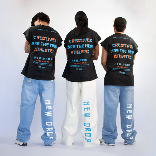 MENS WIDE JEANS WASHED BLUE BOX LOGO