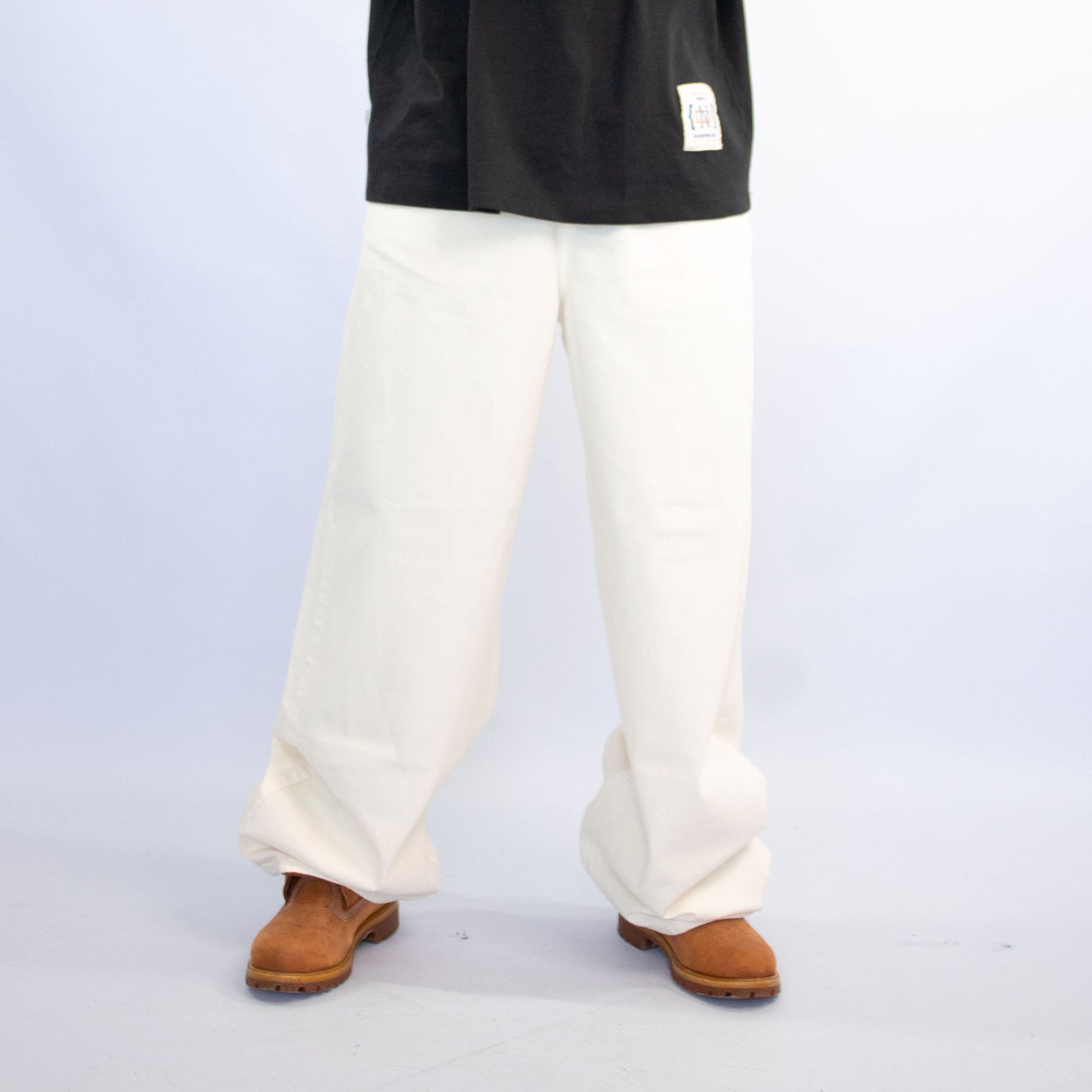 MENS WIDE JEANS WASHED BLUE BOX LOGO