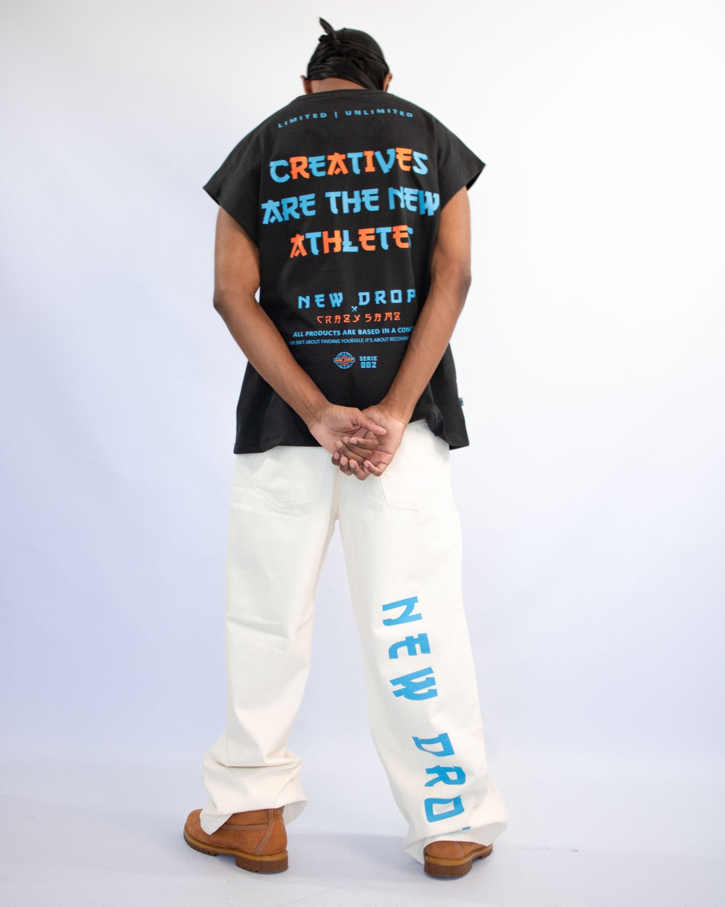 MENS WIDE JEANS WASHED BLUE BOX LOGO