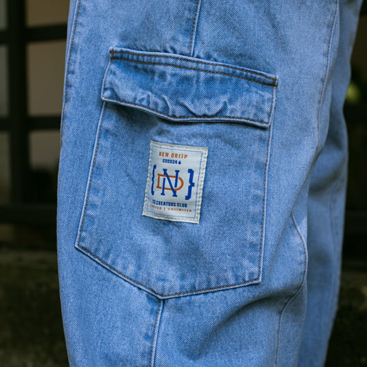 GIRLS WIDE JEANS WASHED BLUE