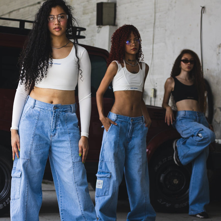 GIRLS WIDE JEANS WASHED BLUE