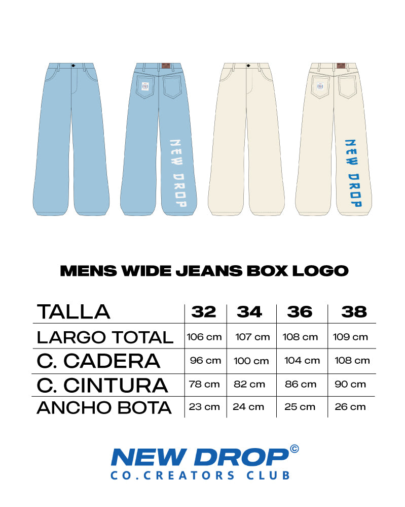 MENS WIDE JEANS WASHED BLUE BOX LOGO